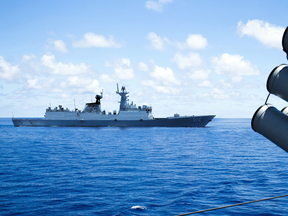 Chinese warships take part in a drill on the South China Sea in 2016.