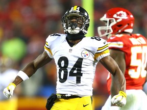 Pittsburgh Steelers receiver Antonio Brown celebrates a catch against the Kansas City Chiefs on Jan. 15.