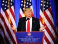 Donald Trump speaks at a news conference at Trump Tower on January 11, 2017 in New York City. This was Trump's first official news conference since the November elections.