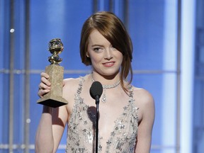Emma Stone accepts the award for Best Actress in a Motion Picture - Musical or Comedy for her role in "La La Land" onstage during the 74th Annual Golden Globe Awards at The Beverly Hilton Hotel on Jan. 8, 2017 in Beverly Hills, Calif.