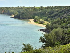 A view of public Pilaa Beach below the hillside and ridgetop land owned by Facebook CEO Mark Zuckerberg, on the north shore of Kauai. Zuckerberg Thursday went to court to gain ownership of isolated pockets of land tucked away within his sprawling estate in Hawaii.