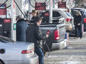 Packed pumps on New Year's Eve at an Edmonton CostCo.