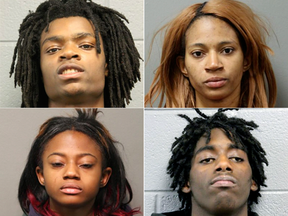 The four people charged with hate crimes after an attack on a Chicago teen, clockwise from top left: Tesfaye Cooper, Tanishia Covington, Jordan Hill and Brittany Covington.