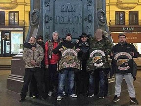 Hells Angel Damion Ryan blurred his face when he posted this shot with unidentified Hells in Europe on his instagram account.