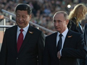 Russian President Vladimir Putin, right, and President of the People's Republic of China Xi Jinping on May 9, 2015 in Moscow, Russia.