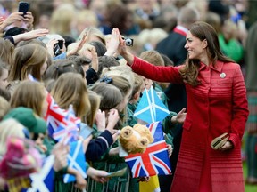 Catherine, Duchess of Cambridge greets fans at MacRostyy Park on May 29, 2014 in Crieff, Scotland.