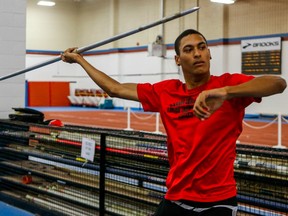 20-year-old Canadian decathlete Pierce LePage practices at York University in Toronto on Oct. 20.