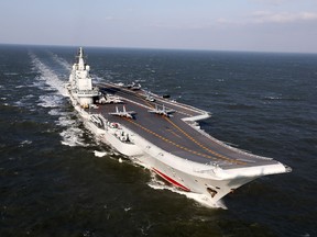 The Liaoning, China's only aircraft carrier, sailing during military drills in the Pacific on Dec. 24, 2016.