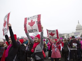 Canadians protest during the Women's March on Washington in Washington, D.C., on Saturday, January 21, 2017.