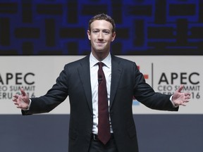 Mark Zuckerberg, chairman and CEO of Facebook, speaks at the CEO summit during the annual Asia Pacific Economic Cooperation (APEC) forum in Lima, Peru