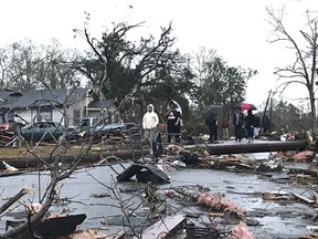 Trees and debris cover the ground after a tornado tornado ripped through the Hattiesburg, Miss.,  area early Saturday, Jan. 21, 2017.  Mayor Johnny DuPree has signed an emergency declaration for the city, which reported "significant injuries" and structural damage.