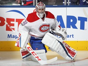 Montreal Canadiens goaltender Carey Price warms up before facing the Toronto Maple Leafs on Jan. 7.