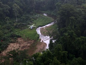Aerial view of the Kaha Kamasa (White City, in Misquito language) archaeological site in La Mosquitia, northeast of Tegucigalpa, on January 12, 2016