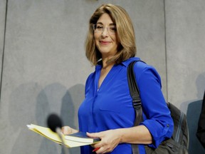 Naomi Klein arrives for a news conference at the Vatican in this July 1, 2015 file photo. Canadian journalist and activist Klein will receive Australia's 2016 Sydney Peace Prize on Friday. THE CANADIAN PRESS/AP/Andrew Medichini