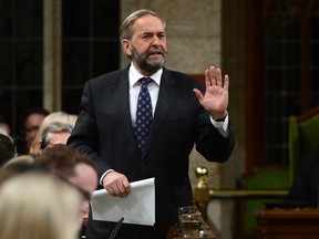 NDP leader Tom Mulcair asks a question during question period in the House of Commons on Parliament Hill in Ottawa on Wednesday, Dec 14, 2016