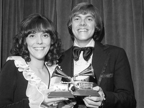 This March 14, 1972 photo shows Karen Carpenter, left, and Richard Carpenter at the Grammy Awards in New York