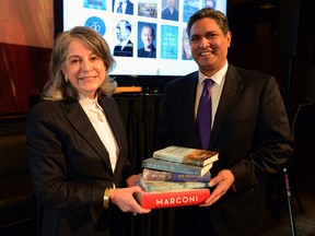 Noreen Taylor and Vijay Parmar, President of RBC PH&N Investment Council  at the RBC Charles Taylor Prize short list announcement, King Edwards Hotel Jan 11.