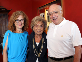 Rose Wolfe, centre, with University of Toronto academics Doris Bergen and Michael Marrus at a 2015 gathering to celebrate Wolfe’s 99th birthday.