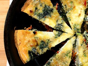 Basil drizzle perfectly complements our spinach and goat cheese frittata.