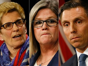 Premier Kathleen Wynne, Andrea Horwath Leader of the Ontario New Democratic Party, Conservative Party leader Patrick Brown.