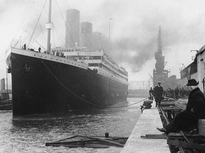 This historic photo shows the ill-fated RMS Titanic leaving Southampton, England on its first voyage in 1912.
