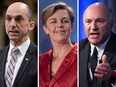 Left to right: Conservative leadership candidates Steven Blaney, Kellie Leitch and Kevin O'Leary.