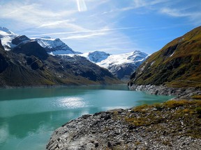 The Mooserboden reservoir is one of two in Kaprun, Austria, created by dam construction that began in the 1930s.