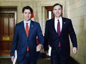 Prime Minister Justin Trudeau with Finance Minister Bill Morneau.  It’s the Liberals’ apparent unconcern at the risk that comes with running large deficits for many years that is most unsettling, Andrew Coyne writes.