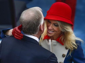 Former Vice President Dan Quayle greets Kellyanne Conway during the 58th Presidential Inauguration at the U.S. Capitol in Washington, Friday, Jan. 20, 2017.