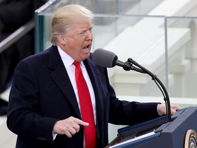 President Donald Trump delivers his inaugural address on Jan. 20, 2017 in Washington.