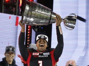 Henry Burris leaves the CFL as a champion after guiding the upstart Redblacks to a dramatic 39-33 overtime win over the Calgary Stampeders in last year's Grey Cup.