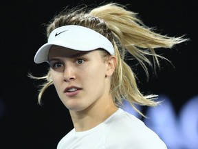 Eugenie Bouchard celebrates a point in her third-round match against Coco Vandeweghe on Day 5 of the 2017 Australian Open on January 20, 2017 in Melbourne, Australia.