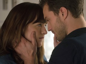 Dakota Johnson and Jamie Dornan in Fifty Shades Darker.