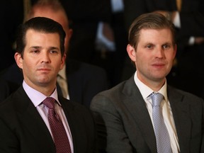 Donald Trump Jr. (L) and Eric Trump, sons of U.S. President Donald Trump.