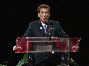 Detroit Red Wings owner Mike Ilitch speaks at the jersey retirement ceremony for Steve Yzerman at Joe Louis Arena on Jan. 2, 2007 in Detroit.