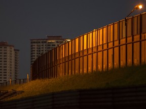Multiple layers of steel walls, fences, razor wire and other barricades are viewed from the United States side of the US- Mexico border on January 26, 2017 in San Ysidro, California