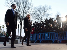 This file photo taken on January 11, 2016 shows Spain's Princess Cristina (R) and her husband, former Olympic handball player Inaki Urdangarin arriving for a hearing held in the courtroom in the Balearic School of Public Administration (EBAP) building in Palma de Mallorca, on the Spanish Balearic Island of Mallorca.