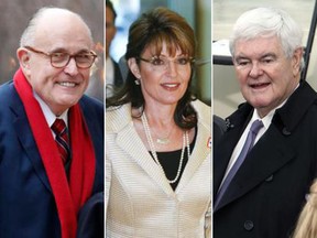 Left to right: Rudy Giuliani, Sarah Palin and Newt Gingrich.