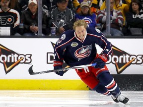 Columbus Blue Jackets forward Cam Atkinson competes in the fastest skater competition at NHL All-Star Weekend on Jan. 28.