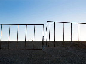 A flimsy gate is all that marks the boundary near the U.S./Mexico border in Presidio, Texas, something the Trump Administration vows to upgrade, and make Mexico pay for it.