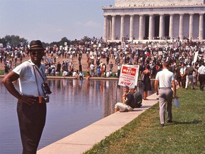 People gathering at the Lincoln Memorial for the March on Washington.