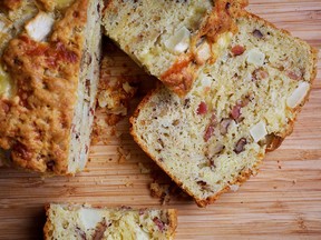 Dorie Greenspan's Cheesy-Bacony Apero Quick Bread. Like the loaves baked in French homes, this bread is just right for serving at the cocktail hour, or apéro, cut into finger-size batons that are just right for nibbling.