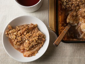 Pear Crumble. With a dollop of yogurt, it is a lovely way to start the day.