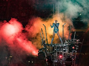 Gaga on stage at the Super Bowl halftime show.