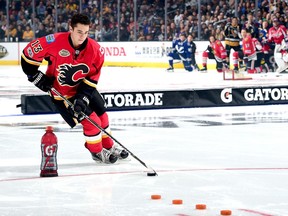 Calgary Flames forward Johnny Gaudreau competes in the Gatorade NHL Skills Challenge Relay during the all-star weekend on Jan. 28.