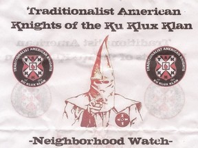 Fliers for the Traditionalist American Knights of the Ku Klux Klan