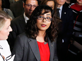 Liberal MP Iqra Khalid makes an announcement about an anti-Islamophobia motion on Parliament Hill on Feb. 15, 2017.