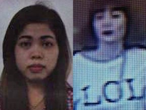 (L) This photo from Indonesian news portal  obtained on Thursday, Feb. 16, 2017 shows the portrait on the passport of Siti Aisyah, 25; (R) Police say they arrested a woman at Kuala Lumpur International Airport in Sepang, Malaysia, on Wednesday in connection with the death of Kim Jong Nam