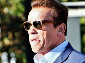 Arnold Schwarzenegger heads to an appearance on the entertainment show Extra at Universal Studios on Jan. 30, 2017.