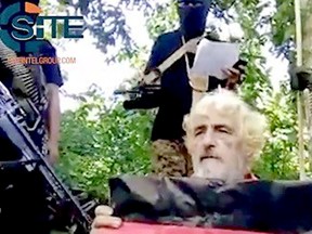 This undated image from a militant video released by SITE Intel Group on Feb. 24, 2017, shows German hostage Jurgen Gustav Kantner at an undisclosed location.